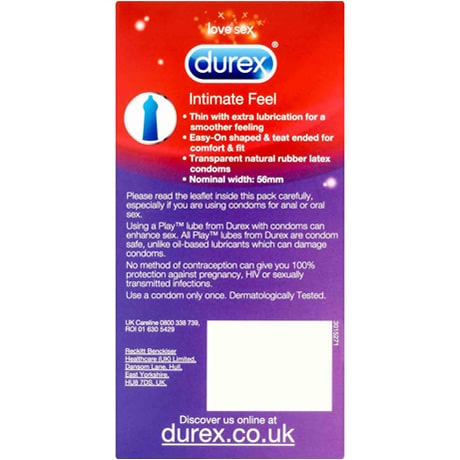 durex Intimate Feel Thin with extra lubricant for a smoother feeling. 12 condoms