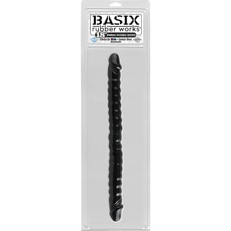 BASIX rubber works 18″ RIBBED DOUBLE DONG Black Double Ended Dildo