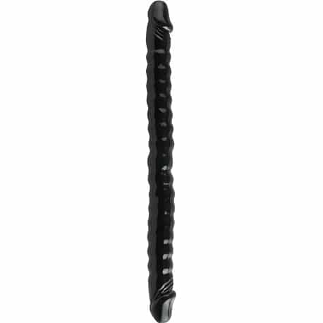 BASIX rubber works 18″ RIBBED DOUBLE DONG Black Double Ended Dildo