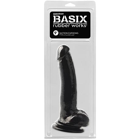 BASIX rubber works 9″ SUCTION CUP DONG Dildo with Balls (Black)