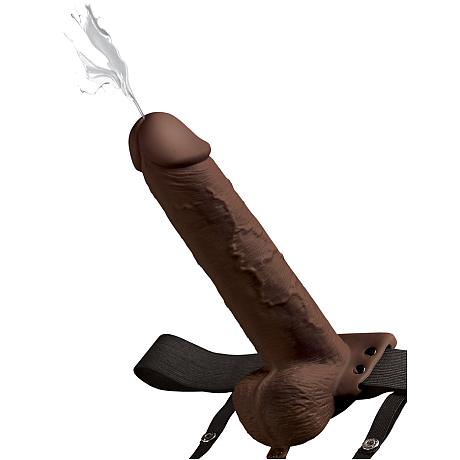 FETISH Fantasy Series 9″ Hollow SQUIRTING Strap-On with Balls (Brown)