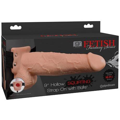 FETISH Fantasy Series 9″ Hollow SQUIRTING Strap-On with Balls
