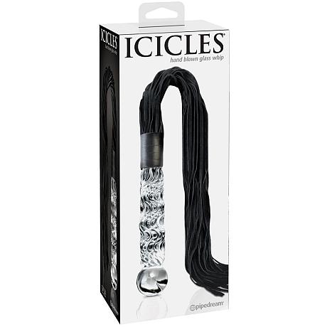 ICICLES No 38 Hand Blown Glass Dildo with Leather Whip