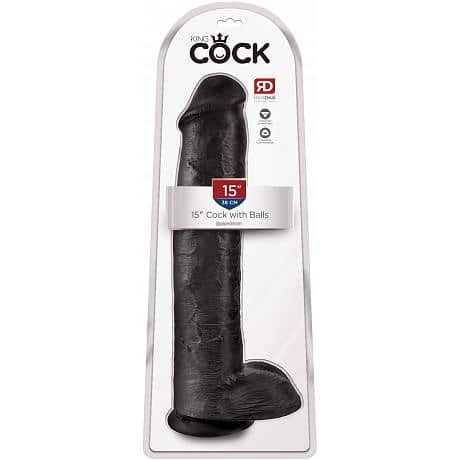 KING COCK 15″ Cock with Balls Realistic Black Suction Cup Dildo with Balls