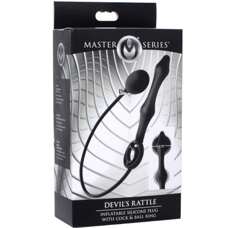 MASTER SERIES DEVIL’S RATTLE Inflatable Silicone Plug with Cock & Ball Ring