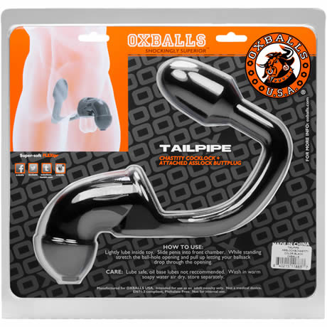 OXBALLS TAILPIPE Chastity Cocklock + Attached Asslock Buttplug