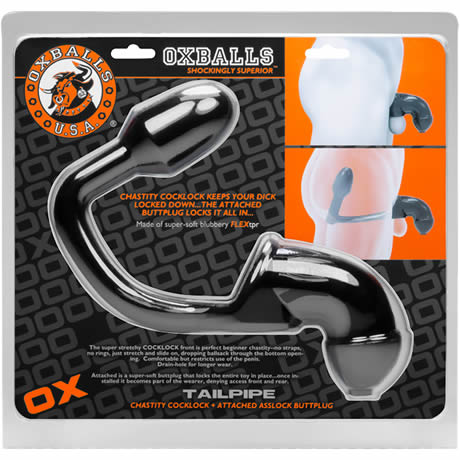 OXBALLS TAILPIPE Chastity Cocklock + Attached Asslock Buttplug