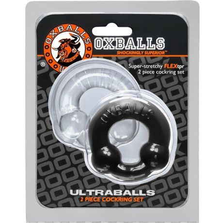 OXBALLS ULTRABALLS 2 Piece Cockring Set (Black & Clear)