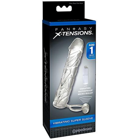 FANTASY X-TENSIONS VIBRATING SUPER SLEEVE 1″ Clear Vibrating Penis Extension