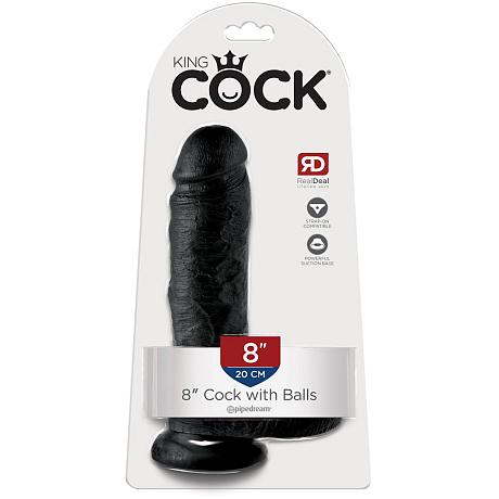 KING COCK 8″ Cock with Balls Suction Cup Dildo (Black)