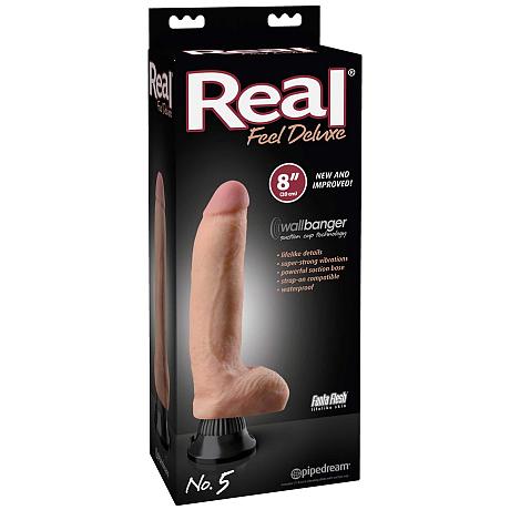 pipedream Real Feel Deluxe No.5 8″ (20cm) Vibrating Suction Cup Dildo with Balls