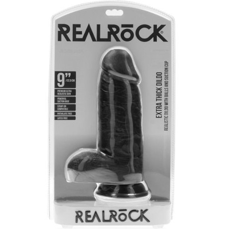 REALROCK 9″ / 22.9 cm EXTRA THICK DILDO Realistic Dildo with Balls and Suction Cup (Black)