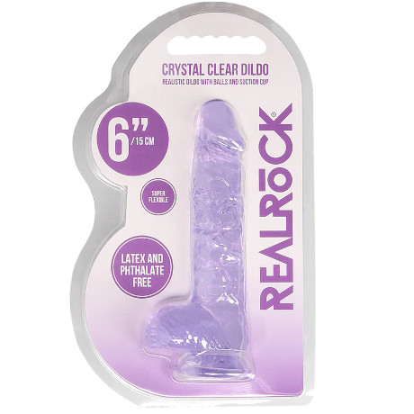 REALROCK CRYSTAL CLEAR DILDO 6″ / 15 cm Realistic Dildo with Balls and Suction Cup (Purple)