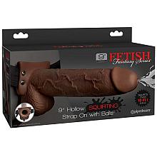 FETISH Fantasy Series 9″ Hollow SQUIRTING Strap-On with Balls (Brown)