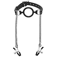 MASTER SERIES MUTINY Silicone O-Ring Gag with Nipple Clamps