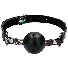 Ouch! BREATHABLE BALL GAG with printed leather straps